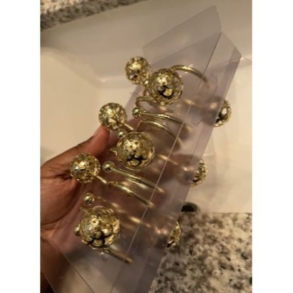 New Gold Shower Curtain Hooks Rings,Set of 12 Brass Decorative Bling Metal - Picture 1 of 2